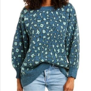 FARM Rio Blue and Green Patterned Sweater